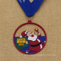 Benutzerdefinierte Ribbon Metal Santa Run Medaille mit blauer Farbe